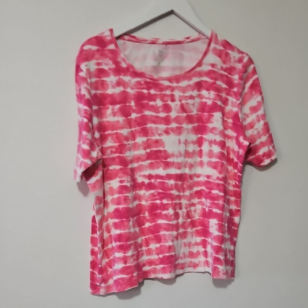 Chico's Pink and White  Tie Dye T-Shirt